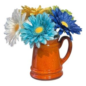 Vintage Genin Trudeau Orange Drip Mug w/ Gerber Flowers
